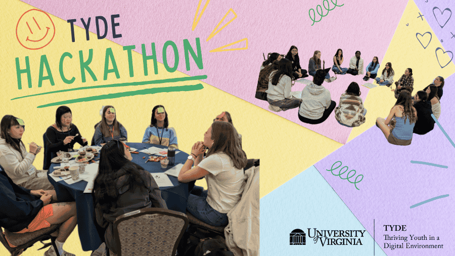 TYDE Hackathon image with teens brainstorming ideas about healthier ways to engage with social media